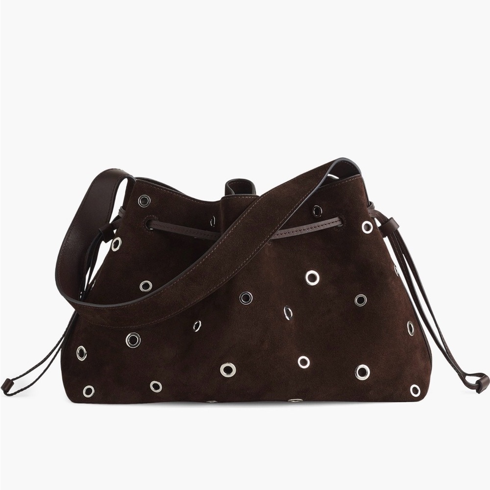 Brand New! Maxwell Brown Suede Shoulder Bag with Eyelet Detailing  retails $249
